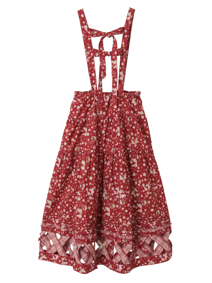 バラとリボンプリントパッチワーク吊りスカート 詳細画像 ハッカ 2