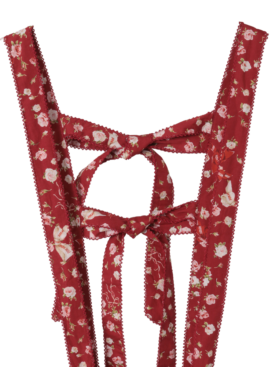 バラとリボンプリントパッチワーク吊りスカート 詳細画像 ハッカ 3