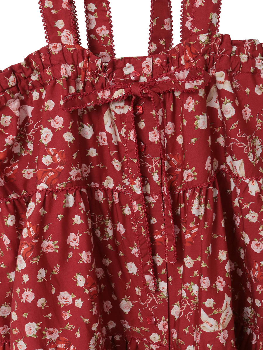 バラとリボンプリントパッチワーク吊りスカート 詳細画像 ハッカ 4