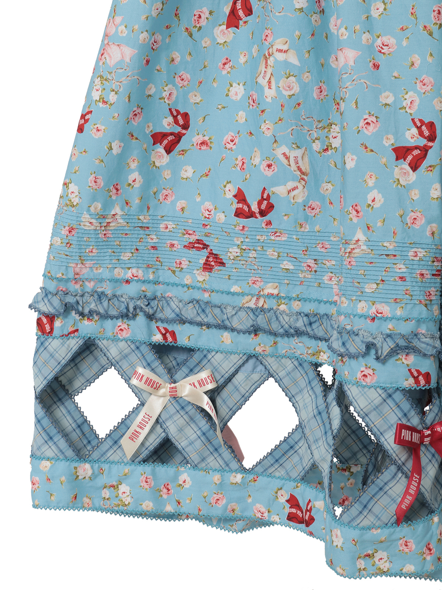 バラとリボンプリントパッチワーク吊りスカート 詳細画像 ハッカ 8