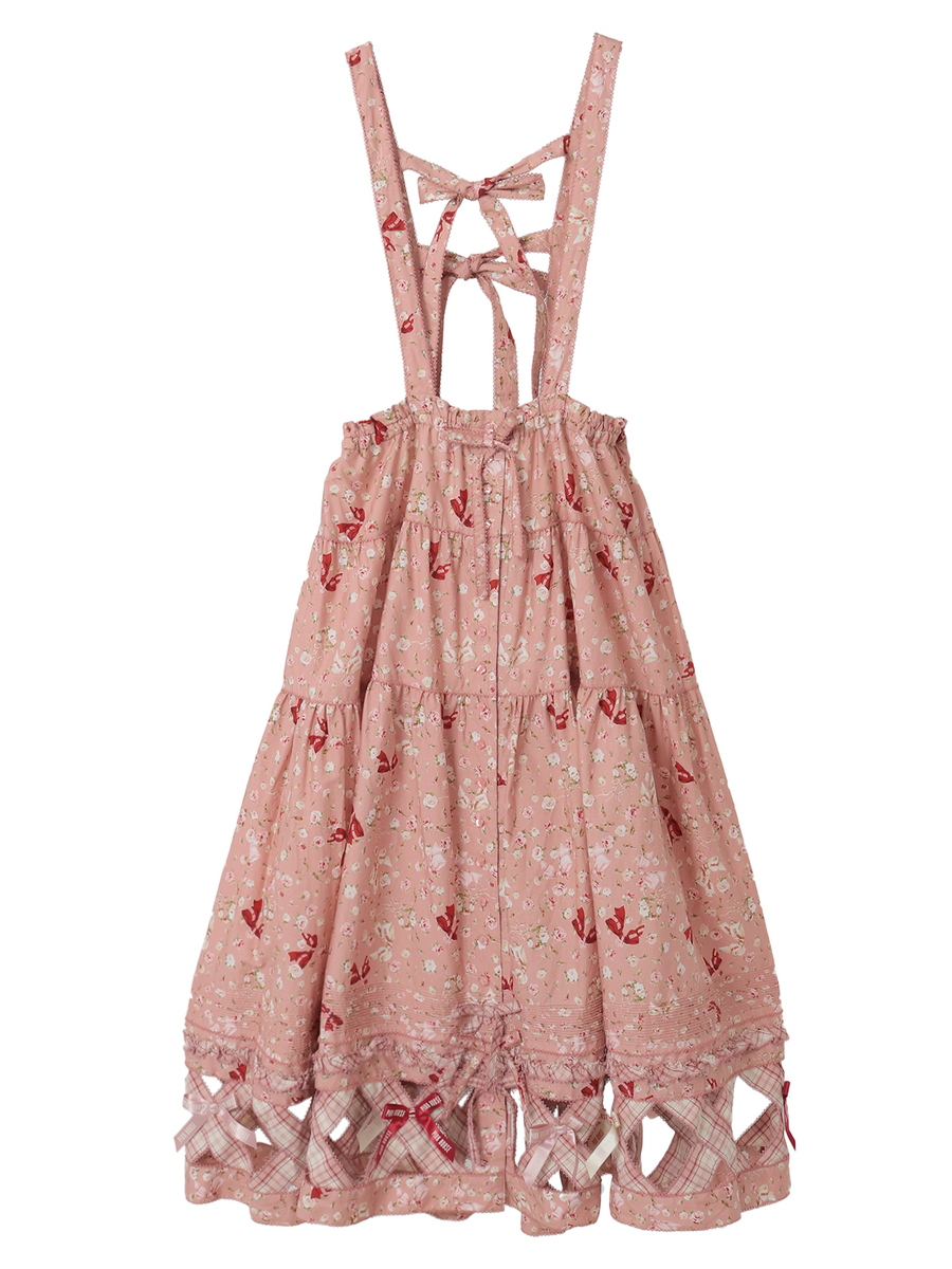 バラとリボンプリントパッチワーク吊りスカート 詳細画像 ストロベリー 1