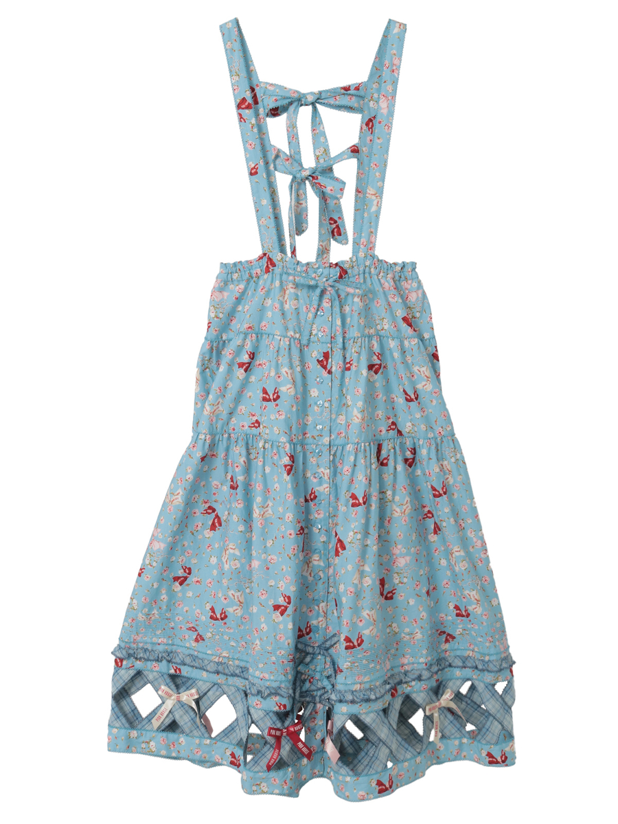 バラとリボンプリントパッチワーク吊りスカート 詳細画像 ソライロ 1