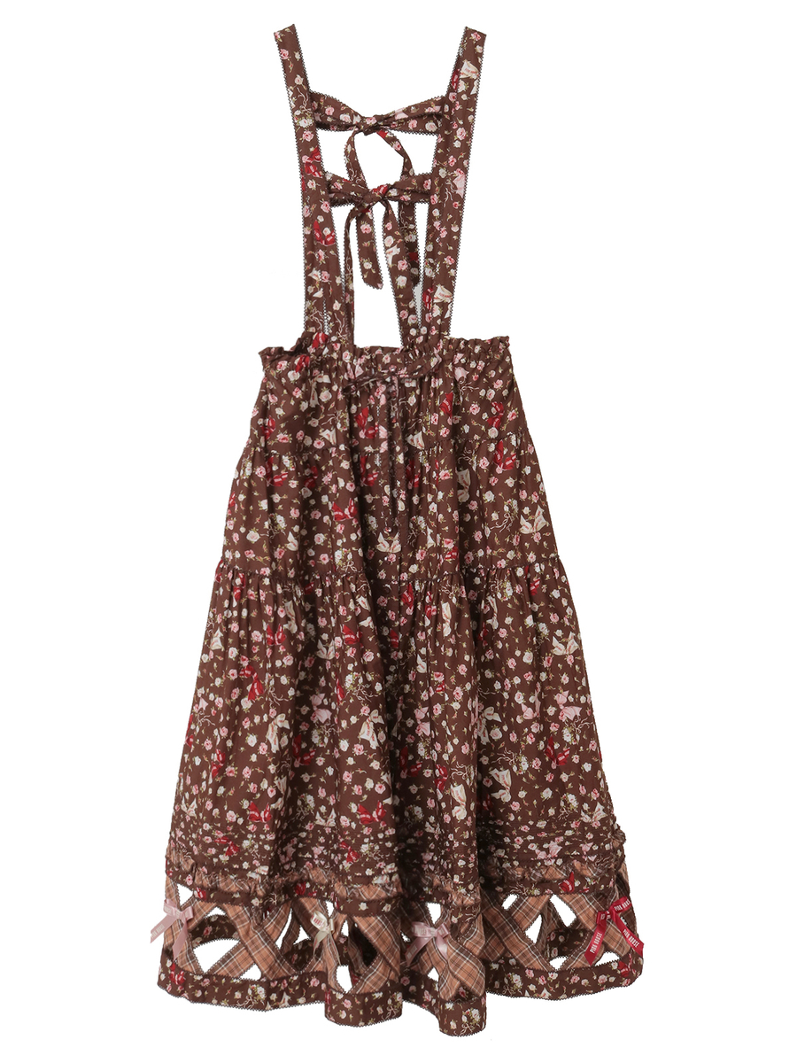 バラとリボンプリントパッチワーク吊りスカート 詳細画像 ビターチョコレート 1