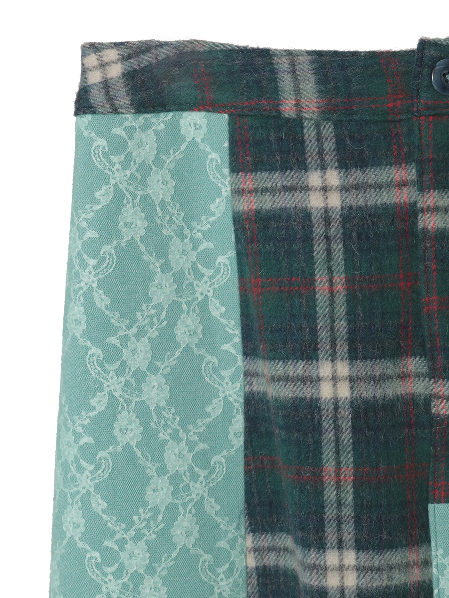 ニードルパンチ×シャギーチェックスカート 詳細画像 アカ 4