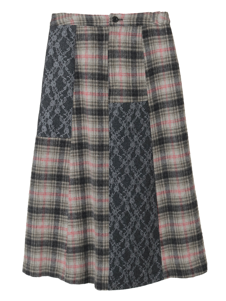 ニードルパンチ×シャギーチェックスカート 詳細画像 クロ 1