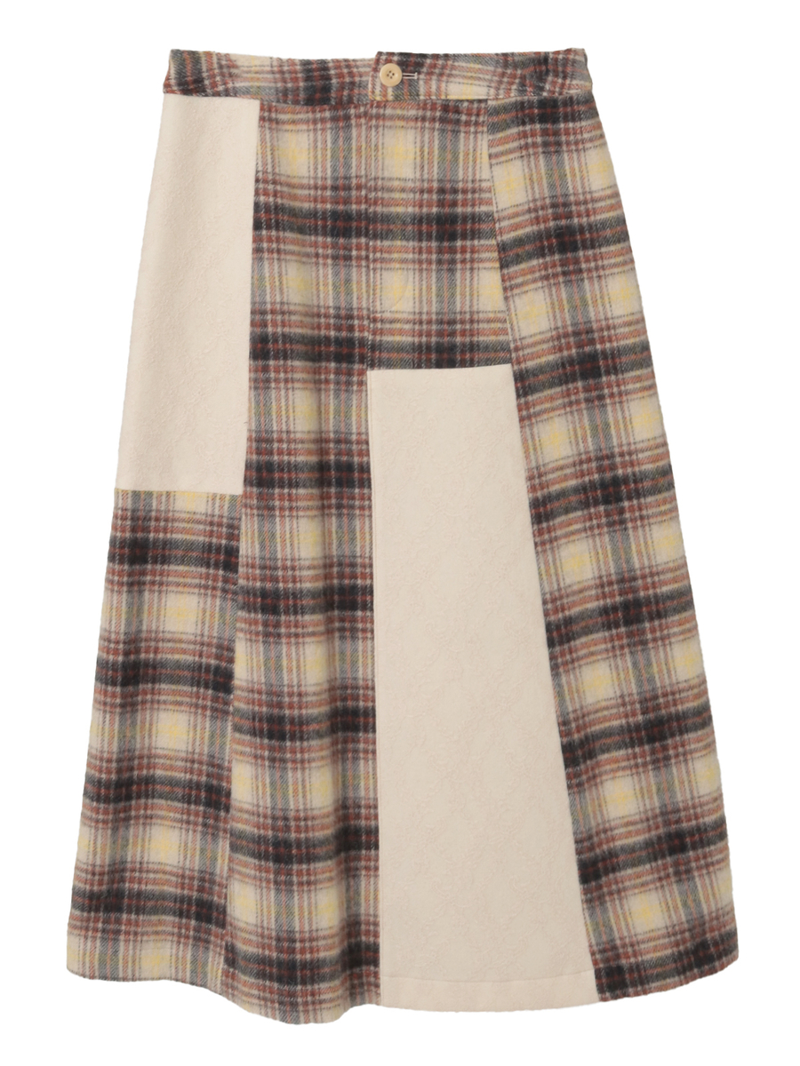 ニードルパンチ×シャギーチェックスカート 詳細画像 アイボリー 1