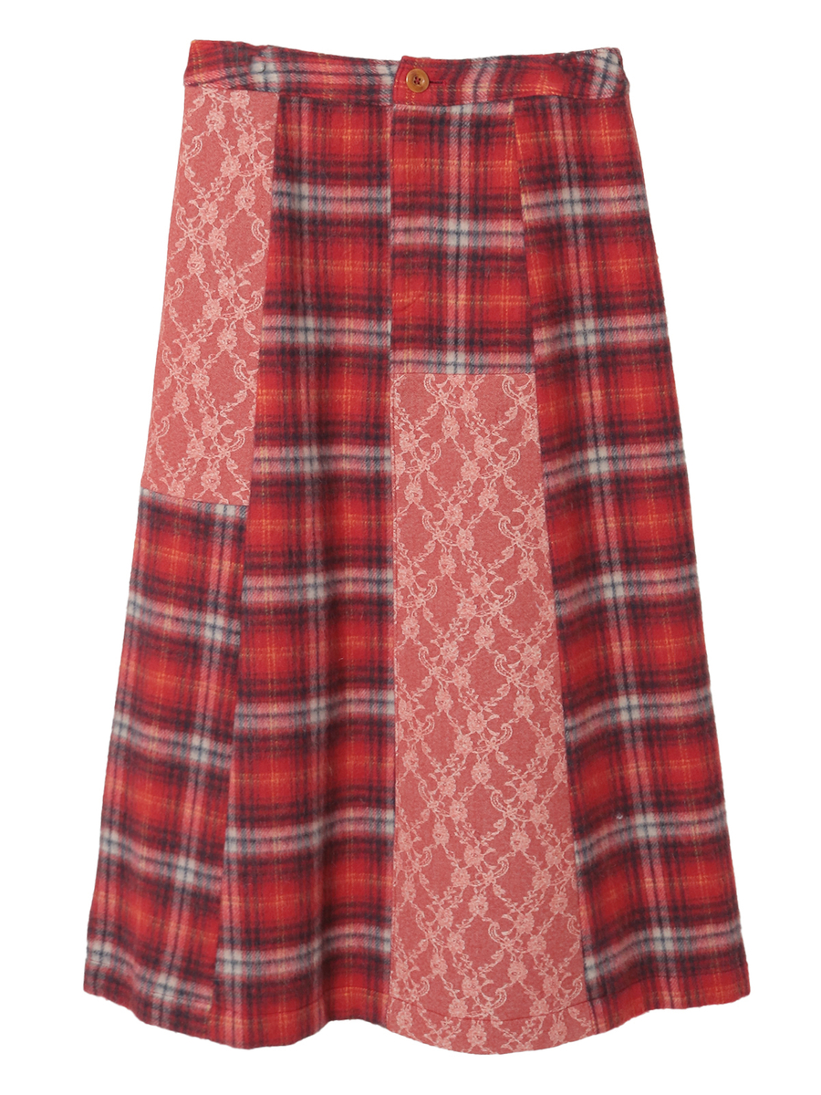 ニードルパンチ×シャギーチェックスカート 詳細画像 アカ 1