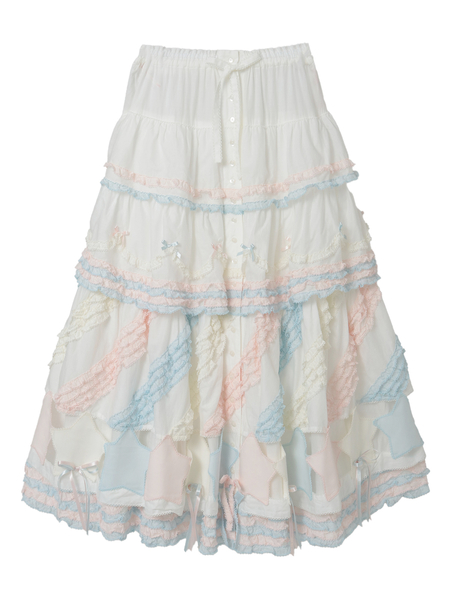 星形ワッペン付き配色フリルスカート