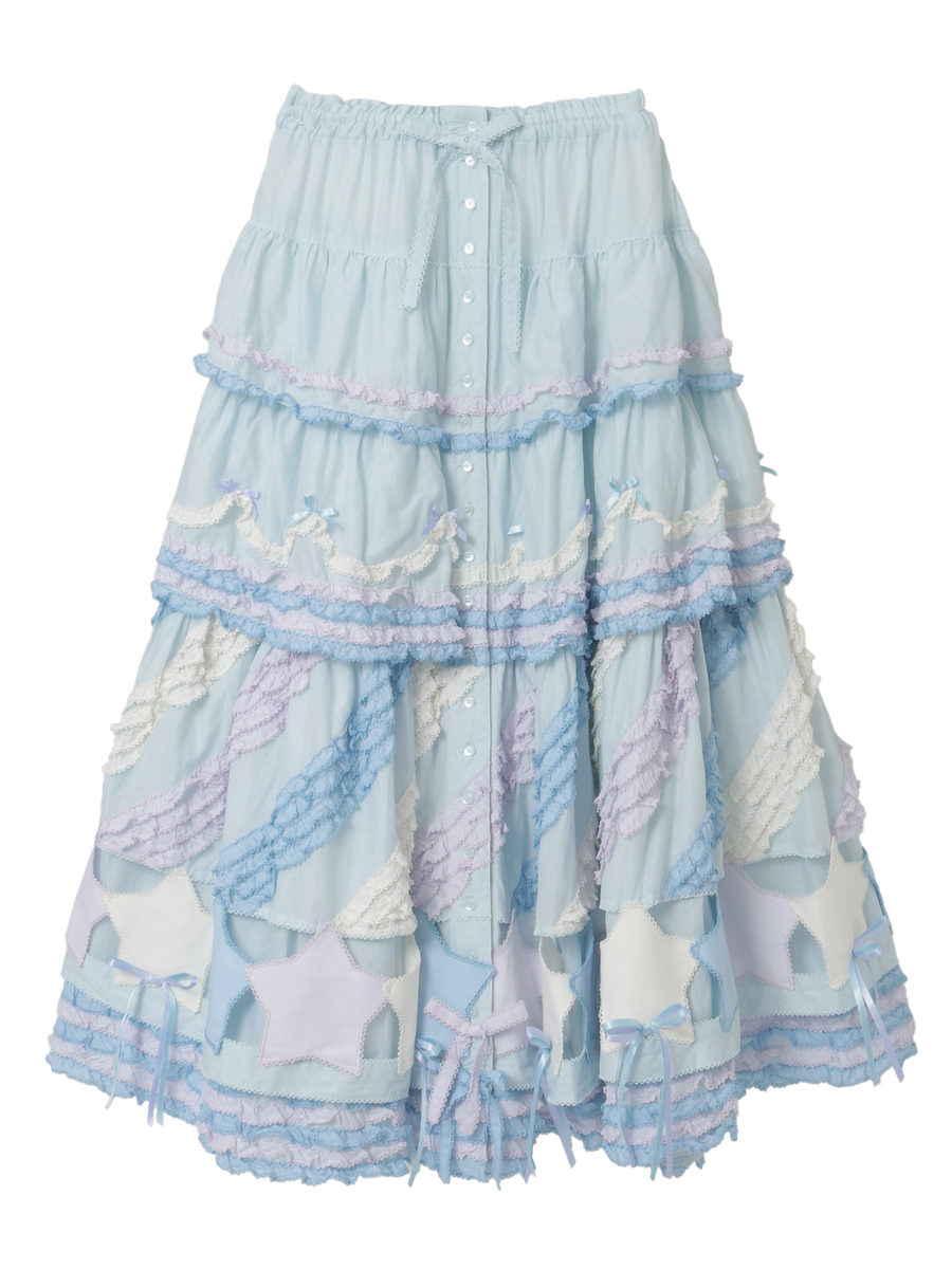 星形ワッペン付き配色フリルスカート 詳細画像 キナリ 1