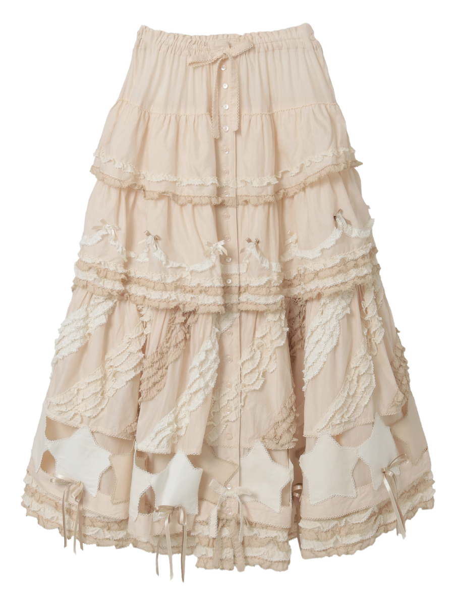 星形ワッペン付き配色フリルスカート 詳細画像 キナリ 1