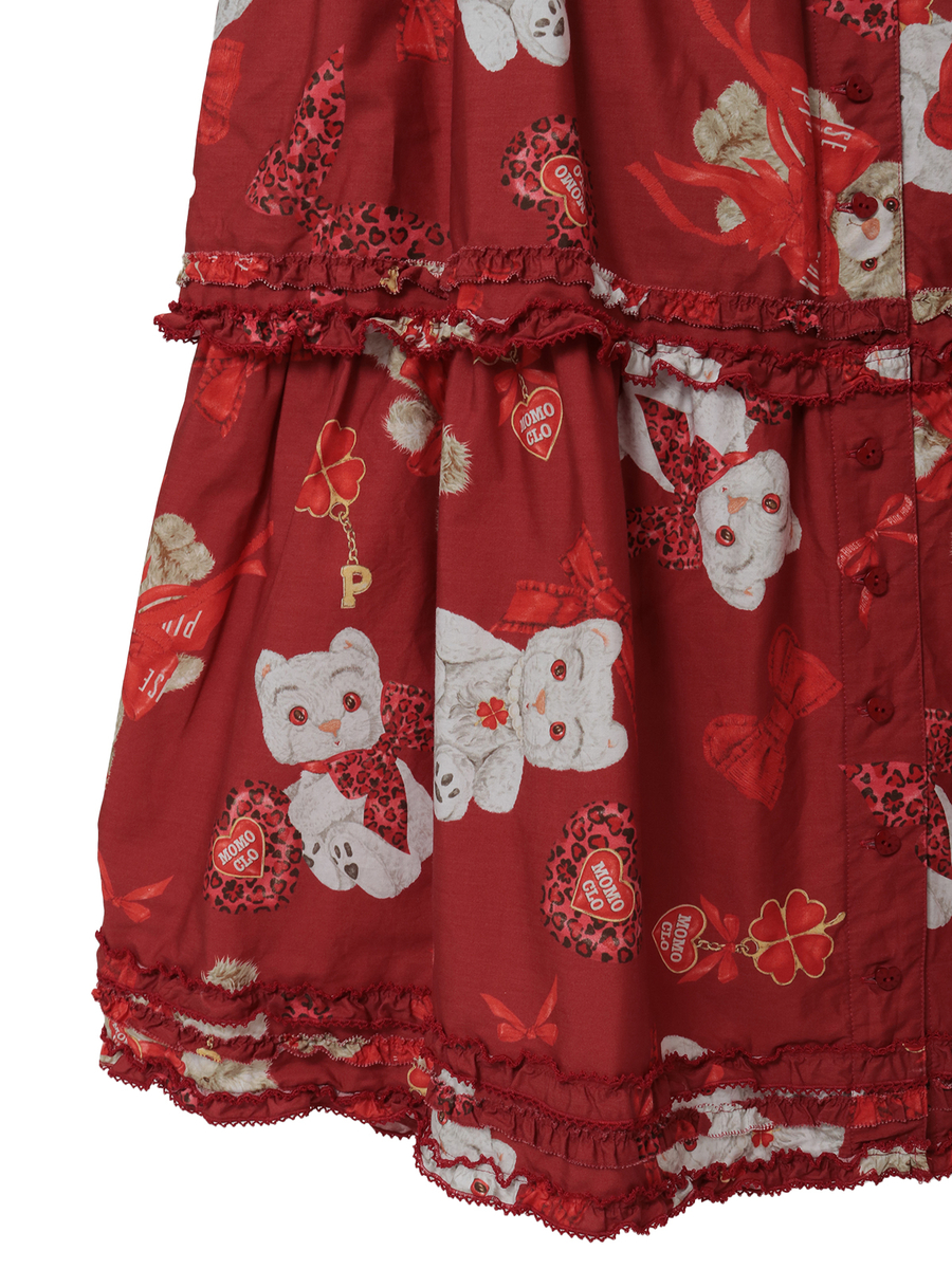 PINK HOUSE×Momoclo ももクロベアプリント吊りスカート 詳細画像 アカ 5