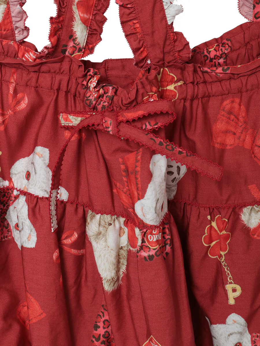 PINK HOUSE×Momoclo ももクロベアプリント吊りスカート 詳細画像 アカ 6