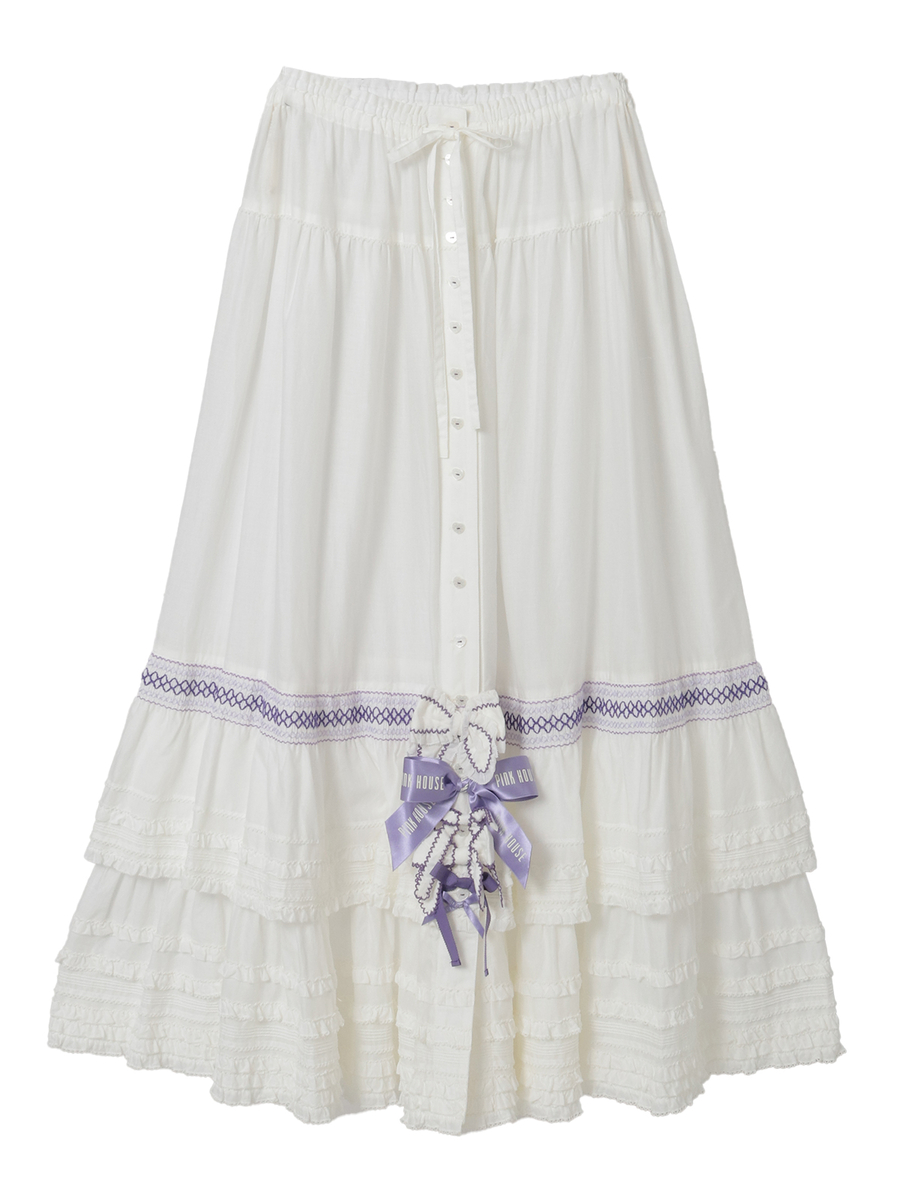 スモック刺繍スカート 詳細画像 シロ×アカ 1