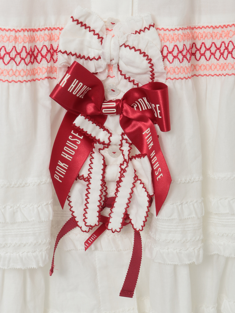 スモック刺繍スカート 詳細画像 シロ×アカ 10