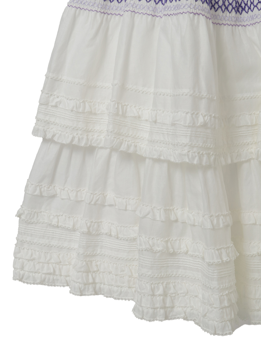 スモック刺繍スカート 詳細画像 シロ×アカ 5
