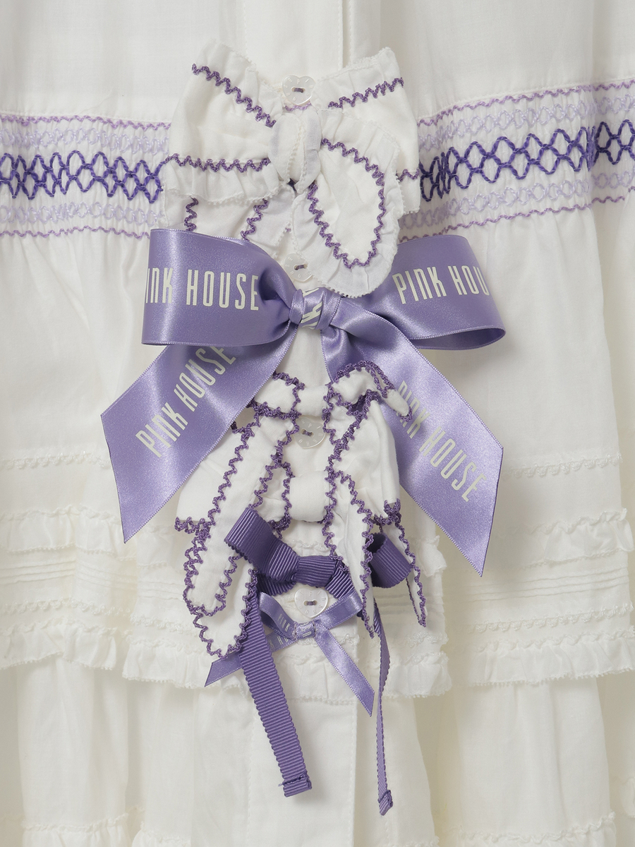 スモック刺繍スカート 詳細画像 シロ×アカ 6