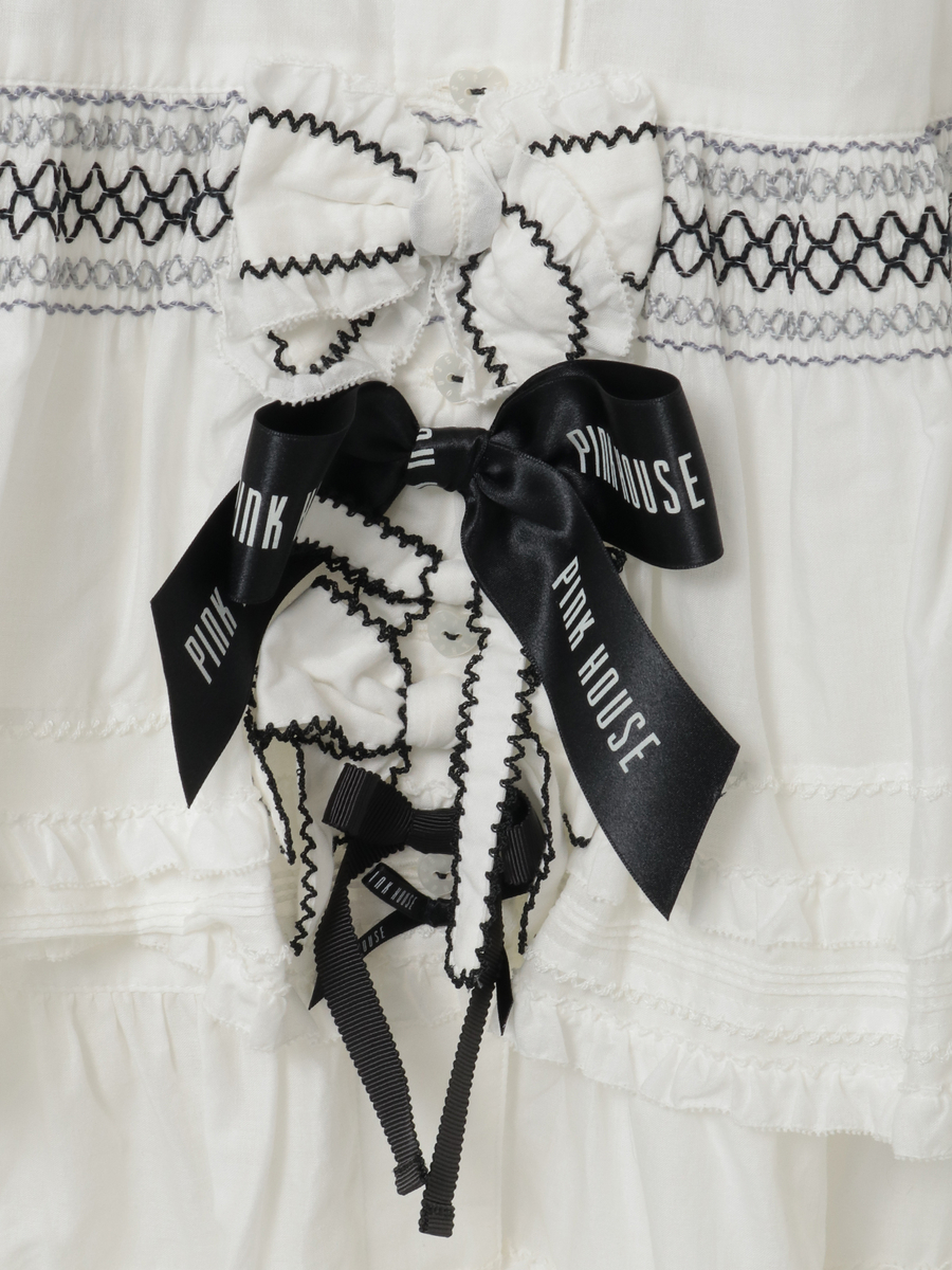 スモック刺繍スカート 詳細画像 シロ×アカ 8