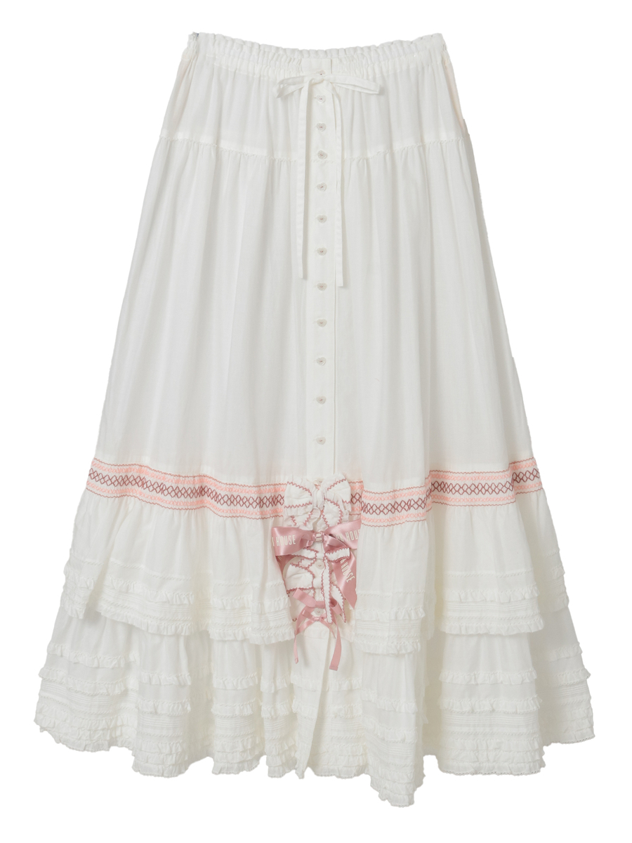 スモック刺繍スカート 詳細画像 シロ×ピンク 1