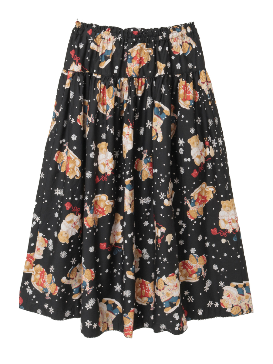 三つ子のくまの冬支度プリントスカート 詳細画像 カーキ 2