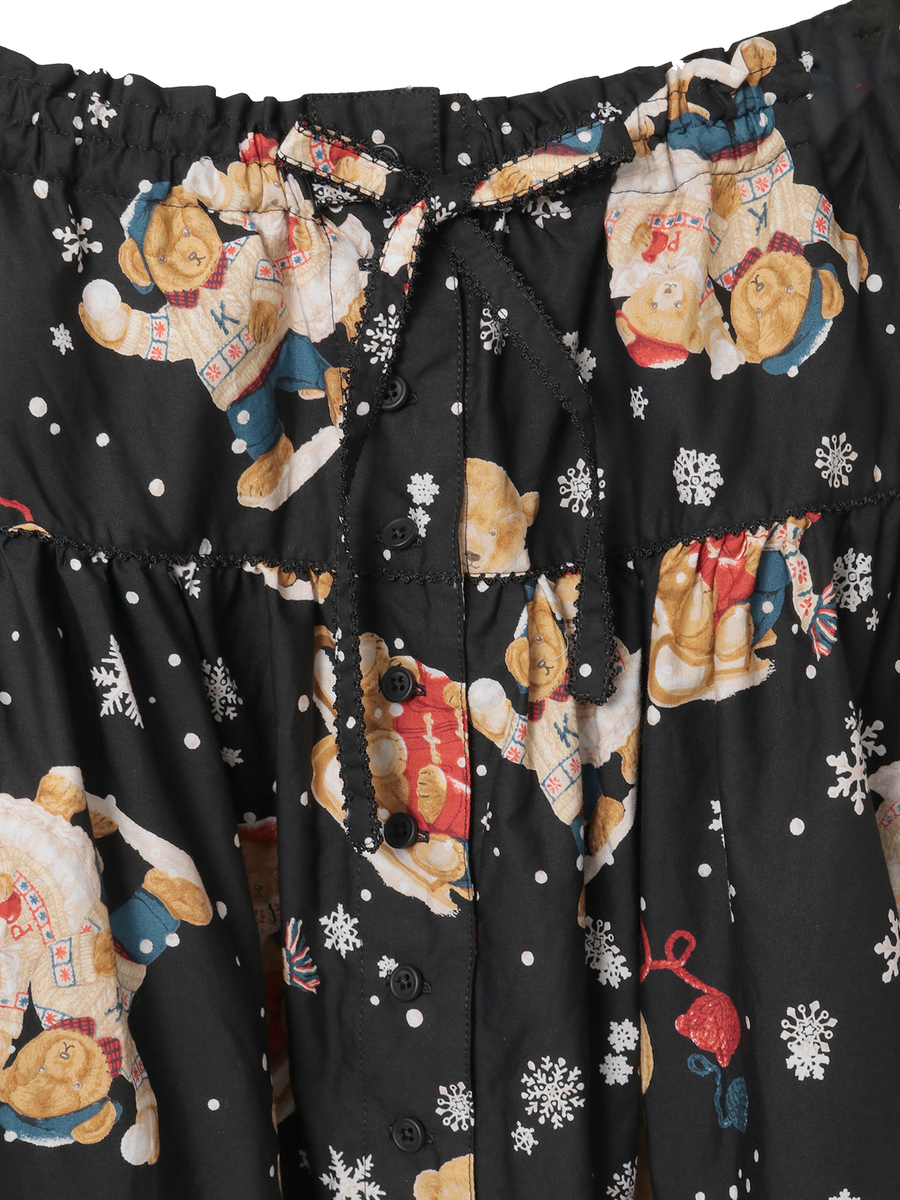 三つ子のくまの冬支度プリントスカート 詳細画像 カーキ 3