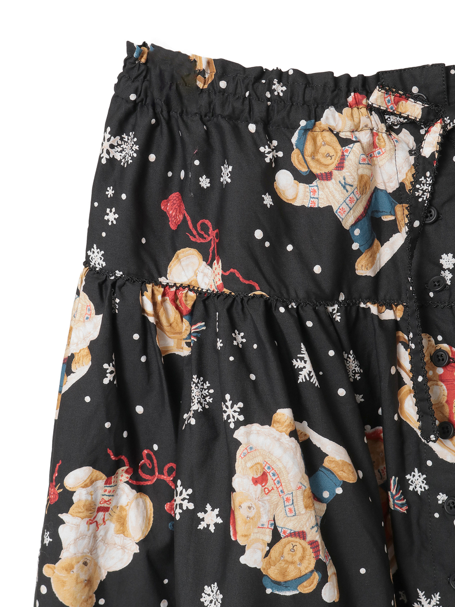 三つ子のくまの冬支度プリントスカート 詳細画像 カーキ 4