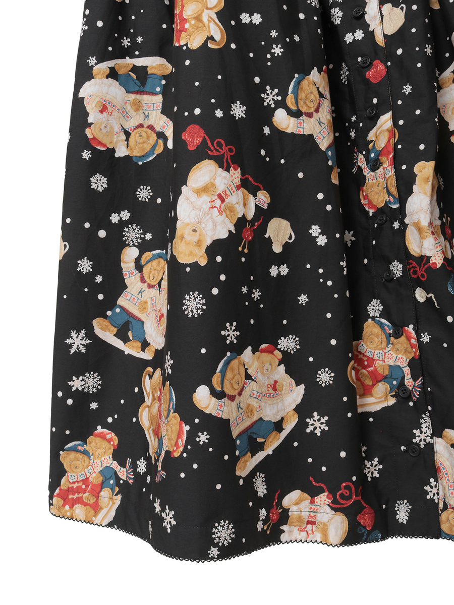 三つ子のくまの冬支度プリントスカート 詳細画像 カーキ 5