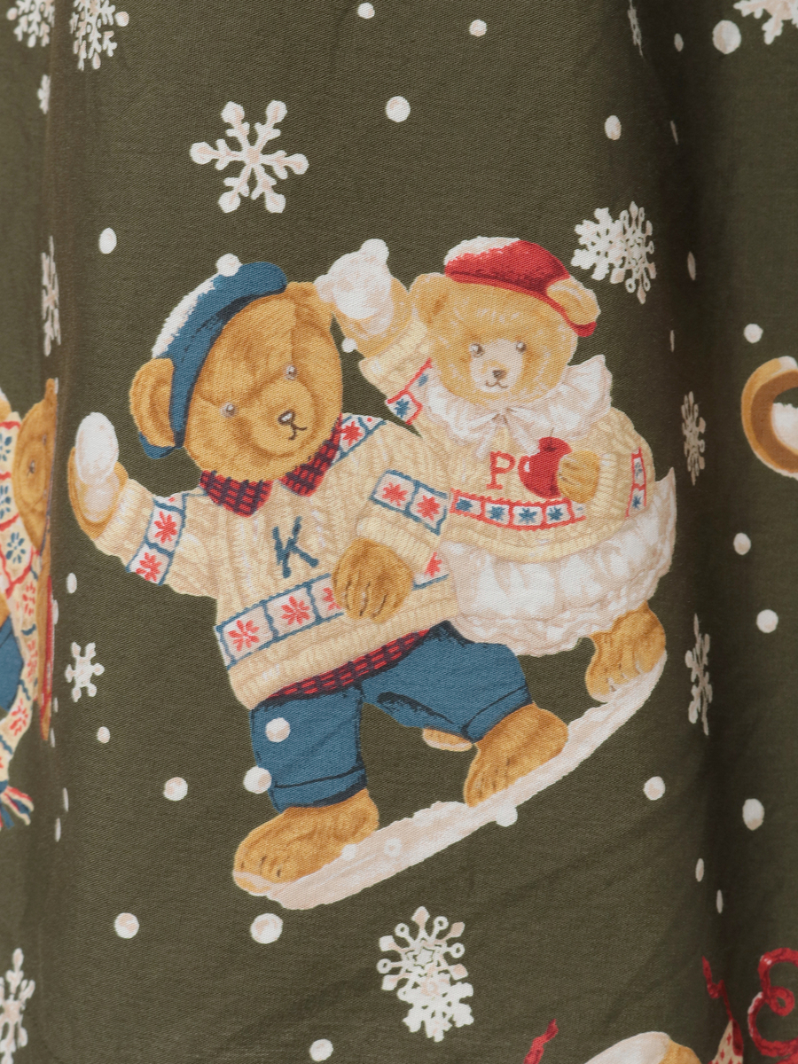 三つ子のくまの冬支度プリントスカート 詳細画像 カーキ 9