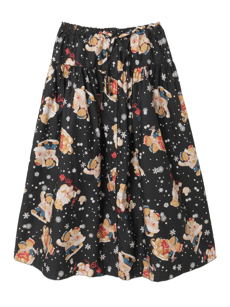 三つ子のくまの冬支度プリントスカート 詳細画像 クロ 1