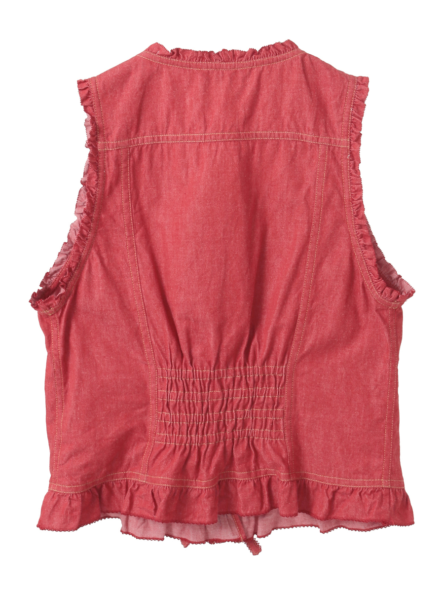 フリル使いデニムベスト 詳細画像 アカ 2