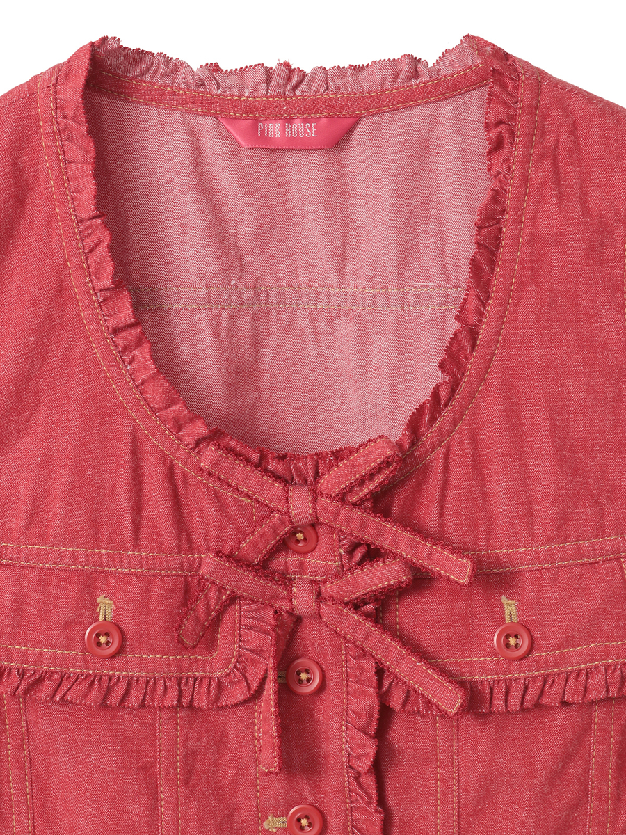 フリル使いデニムベスト 詳細画像 アカ 3