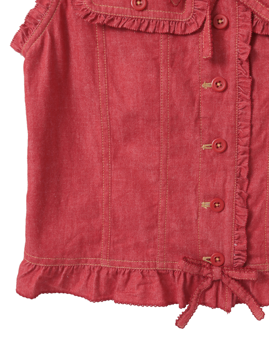 フリル使いデニムベスト 詳細画像 アカ 5