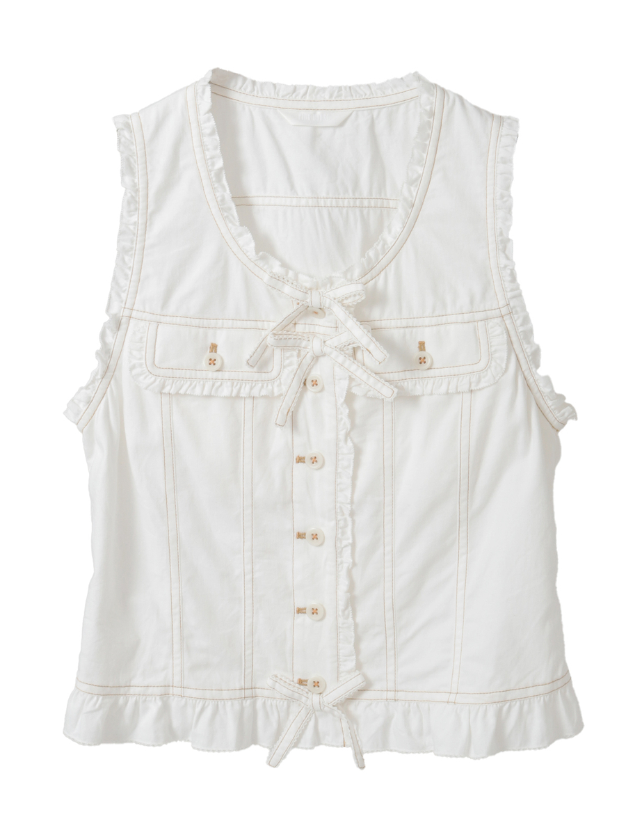 フリル使いデニムベスト 詳細画像 シロ 1
