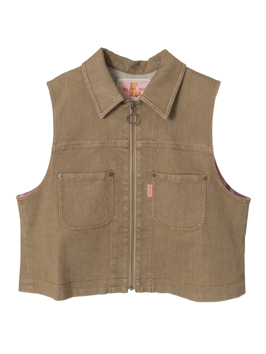 テディベア刺繍デニムベスト 詳細画像 クロ 1