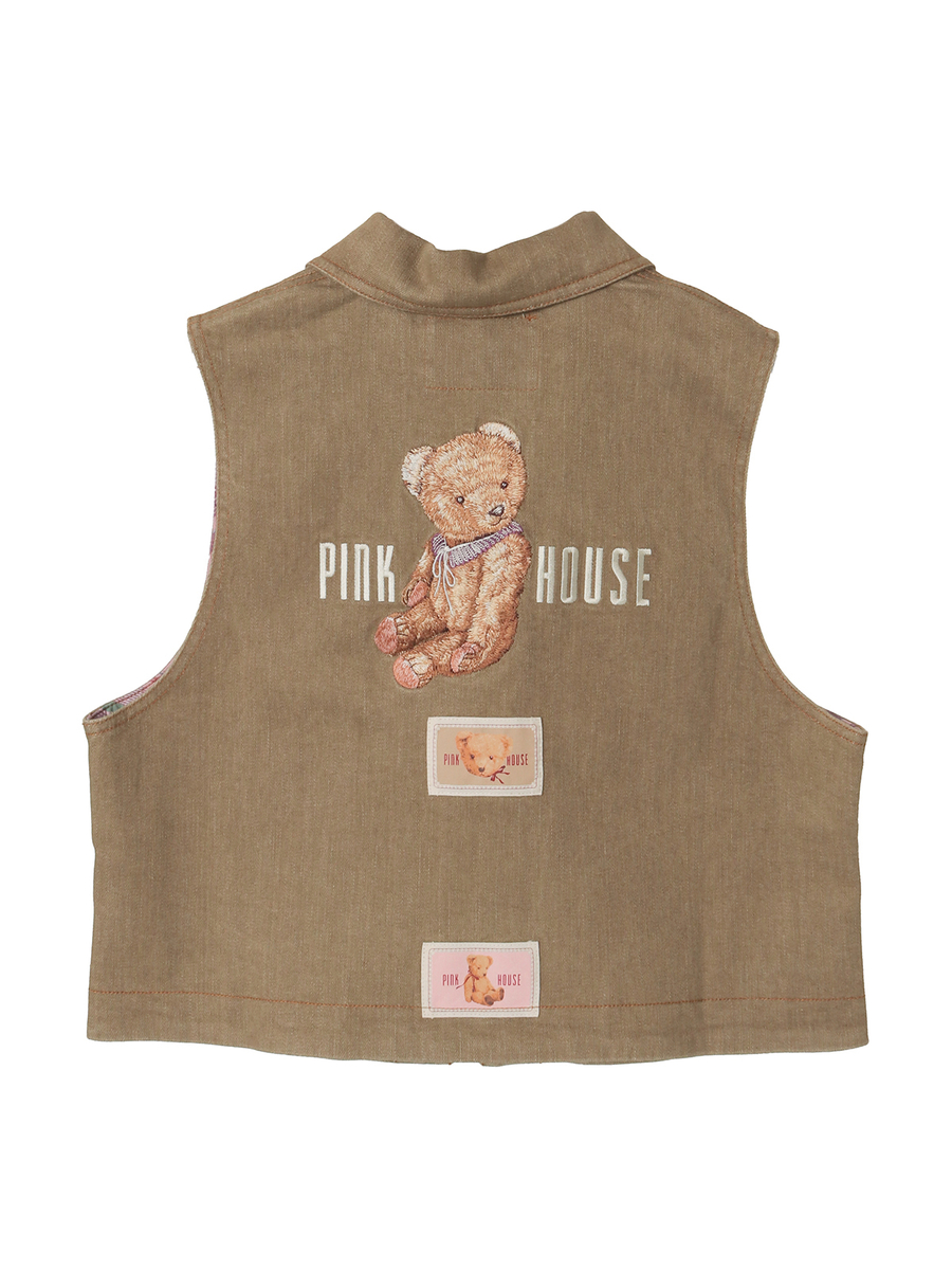 テディベア刺繍デニムベスト 詳細画像 クロ 2