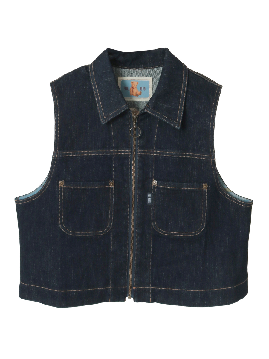 テディベア刺繍デニムベスト 詳細画像 コン 1