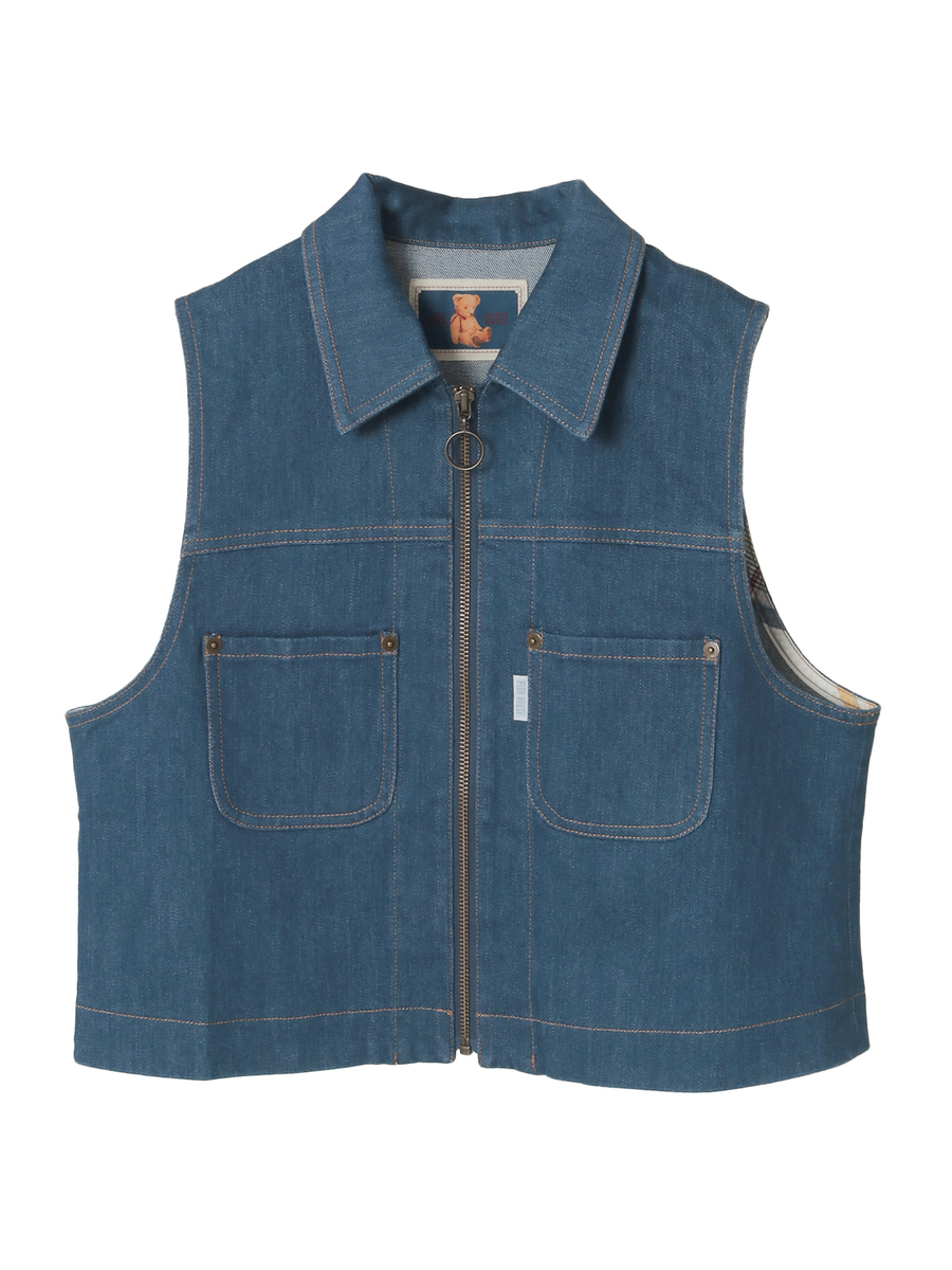 テディベア刺繍デニムベスト 詳細画像 ブルー 1