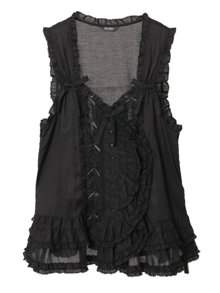 フランス製レース使いローンベスト 詳細画像 クロ 1