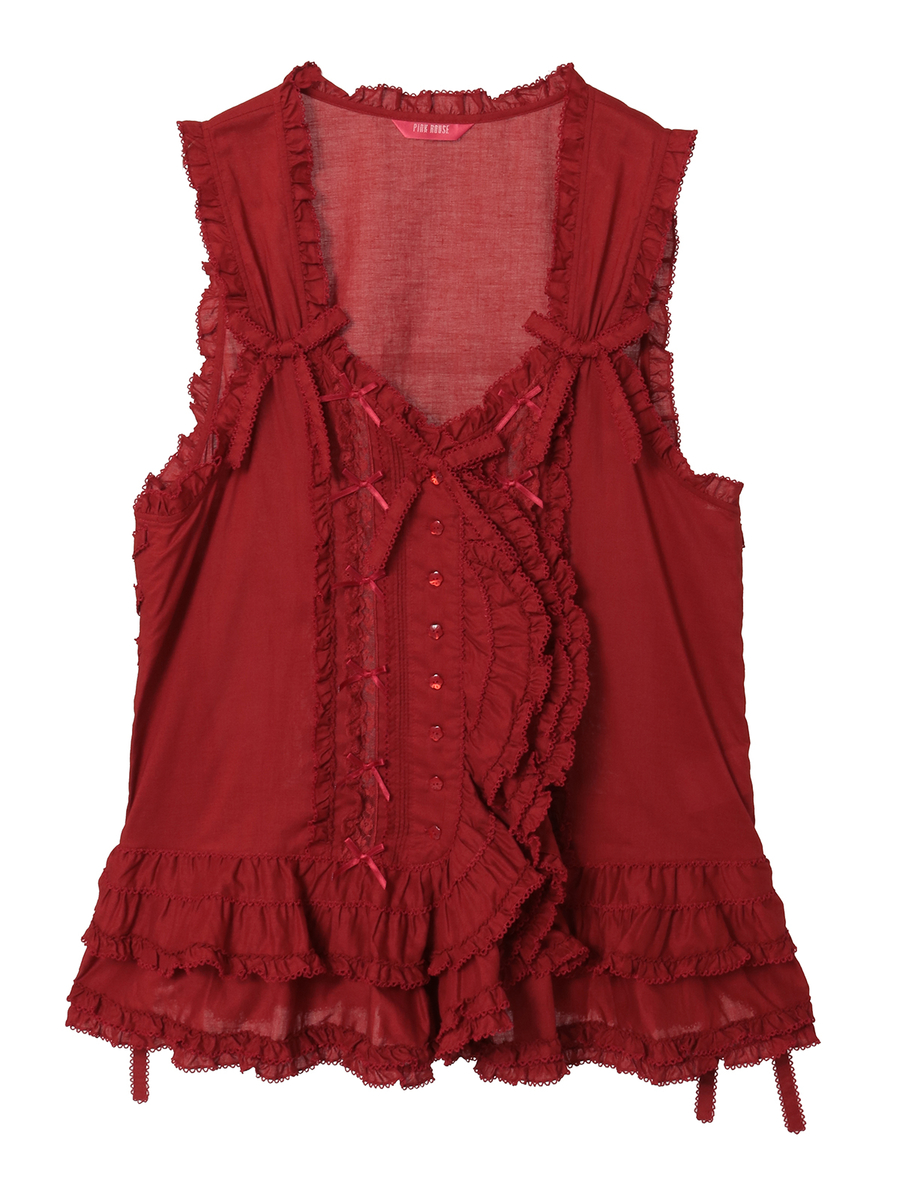 フランス製レース使いローンベスト 詳細画像 アカ 1