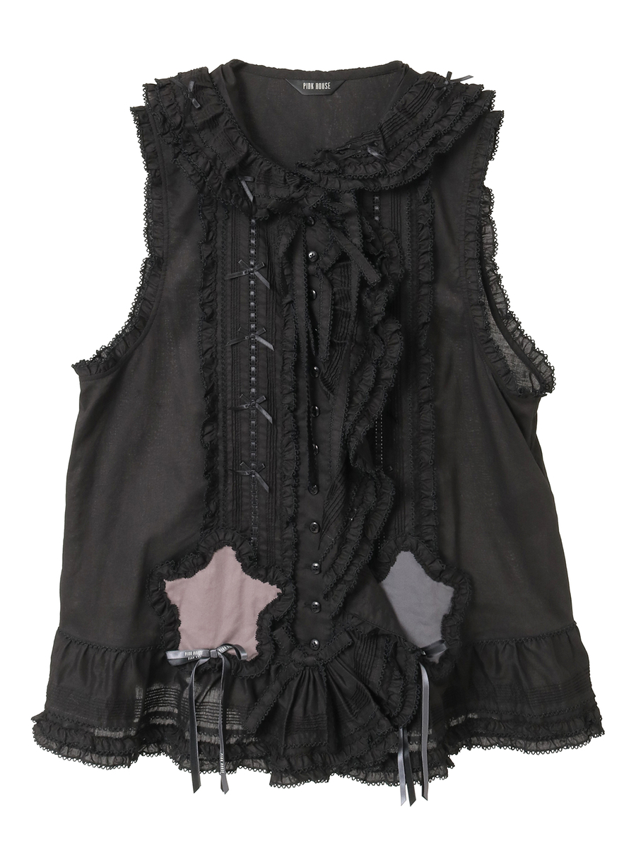 星ワッペン使いフード付きオーバーベスト 詳細画像 クロ 1