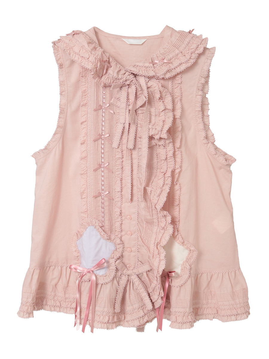 星ワッペン使いフード付きオーバーベスト 詳細画像 ピンク 1