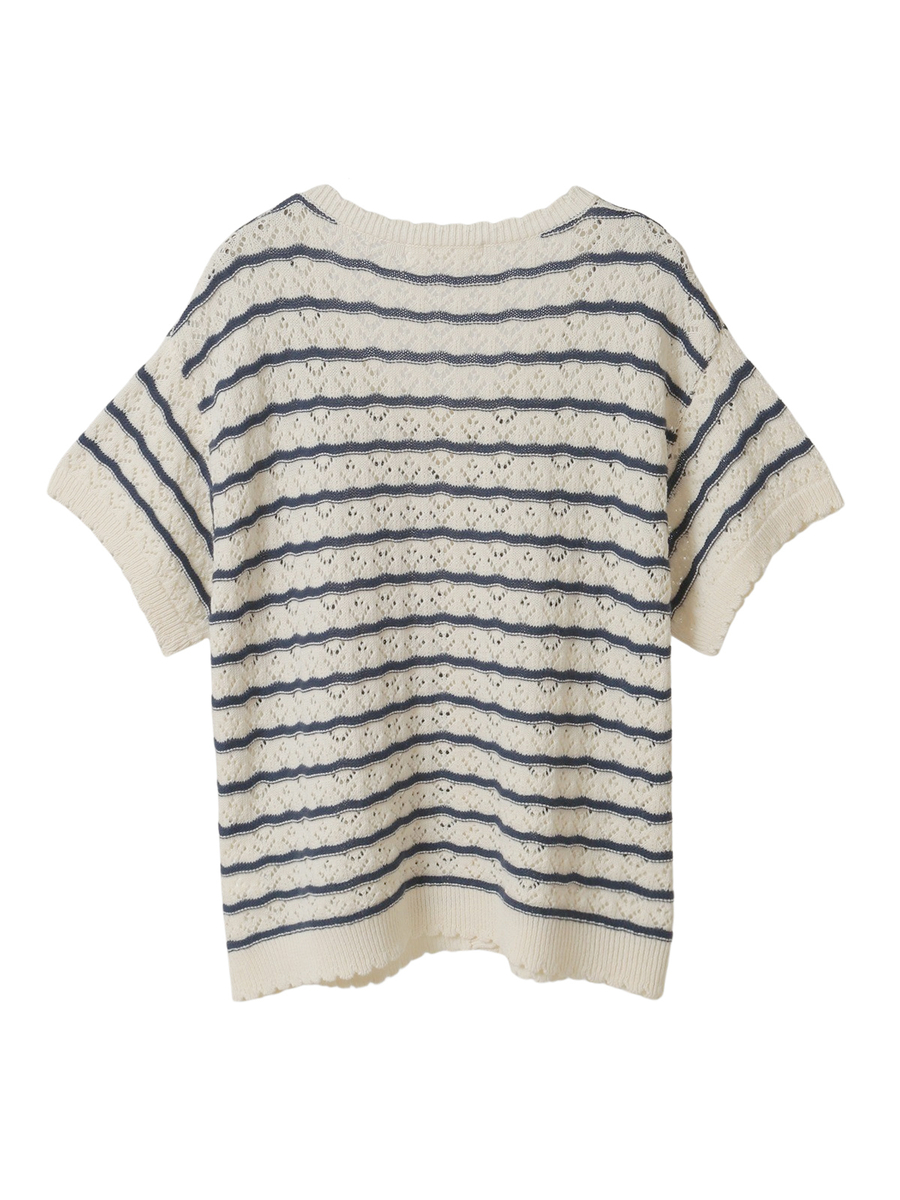 さざ波とねこミニブローチ付きニットカーディガン 詳細画像 アイボリー&times;ピンク 2