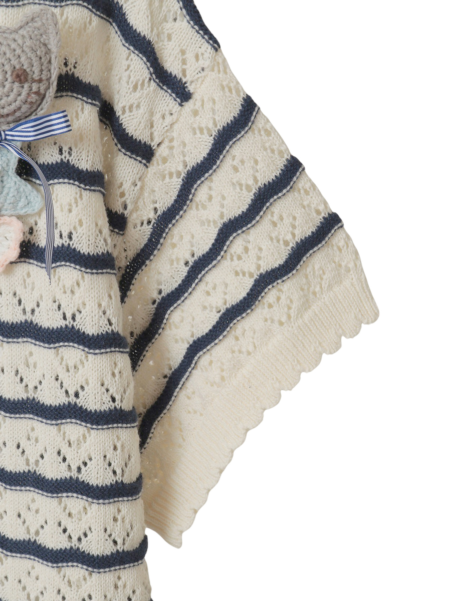 さざ波とねこミニブローチ付きニットカーディガン 詳細画像 アイボリー&times;ピンク 4