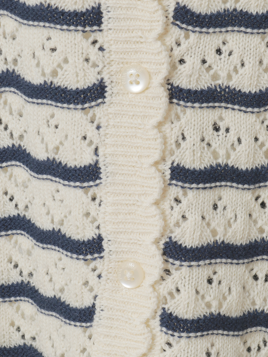 さざ波とねこミニブローチ付きニットカーディガン 詳細画像 アイボリー&times;ピンク 7