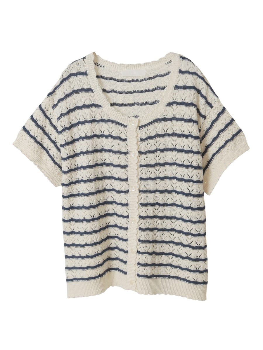 さざ波とねこミニブローチ付きニットカーディガン 詳細画像 アイボリー&times;ピンク 8