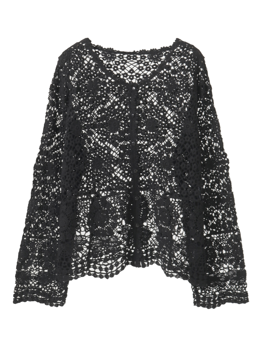 透かし編みカーディガン 詳細画像 クロ 1