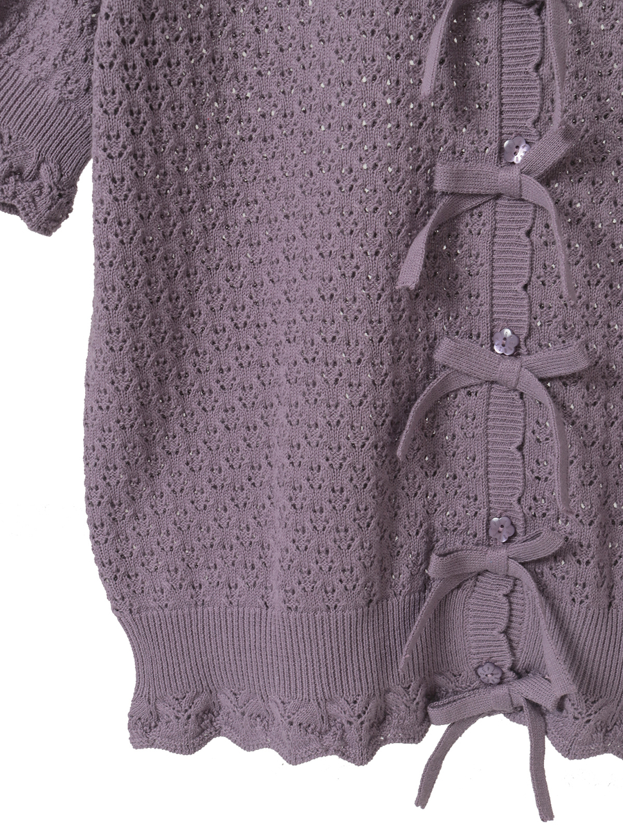 コットンレース使い透かしニットカーディガン 詳細画像 クロ 10