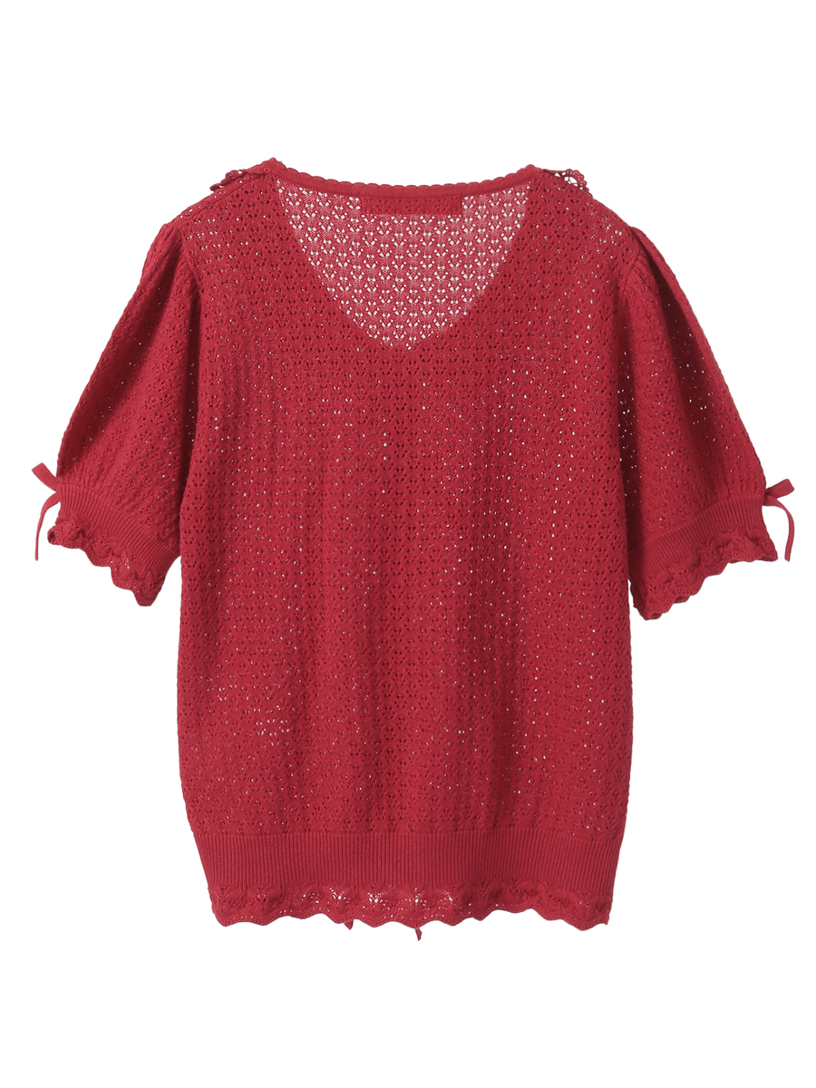 コットンレース使い透かしニットカーディガン 詳細画像 クロ 2