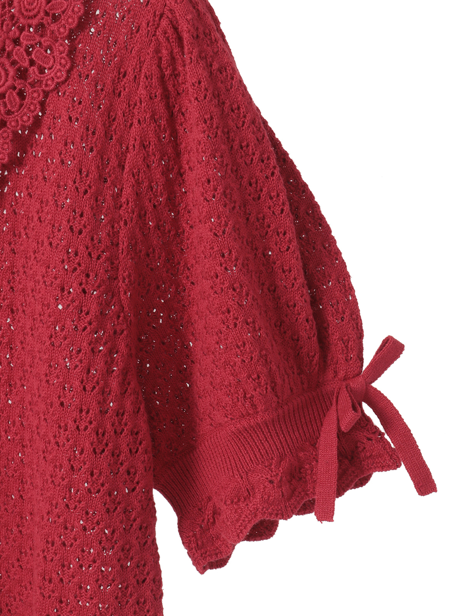 コットンレース使い透かしニットカーディガン 詳細画像 クロ 4