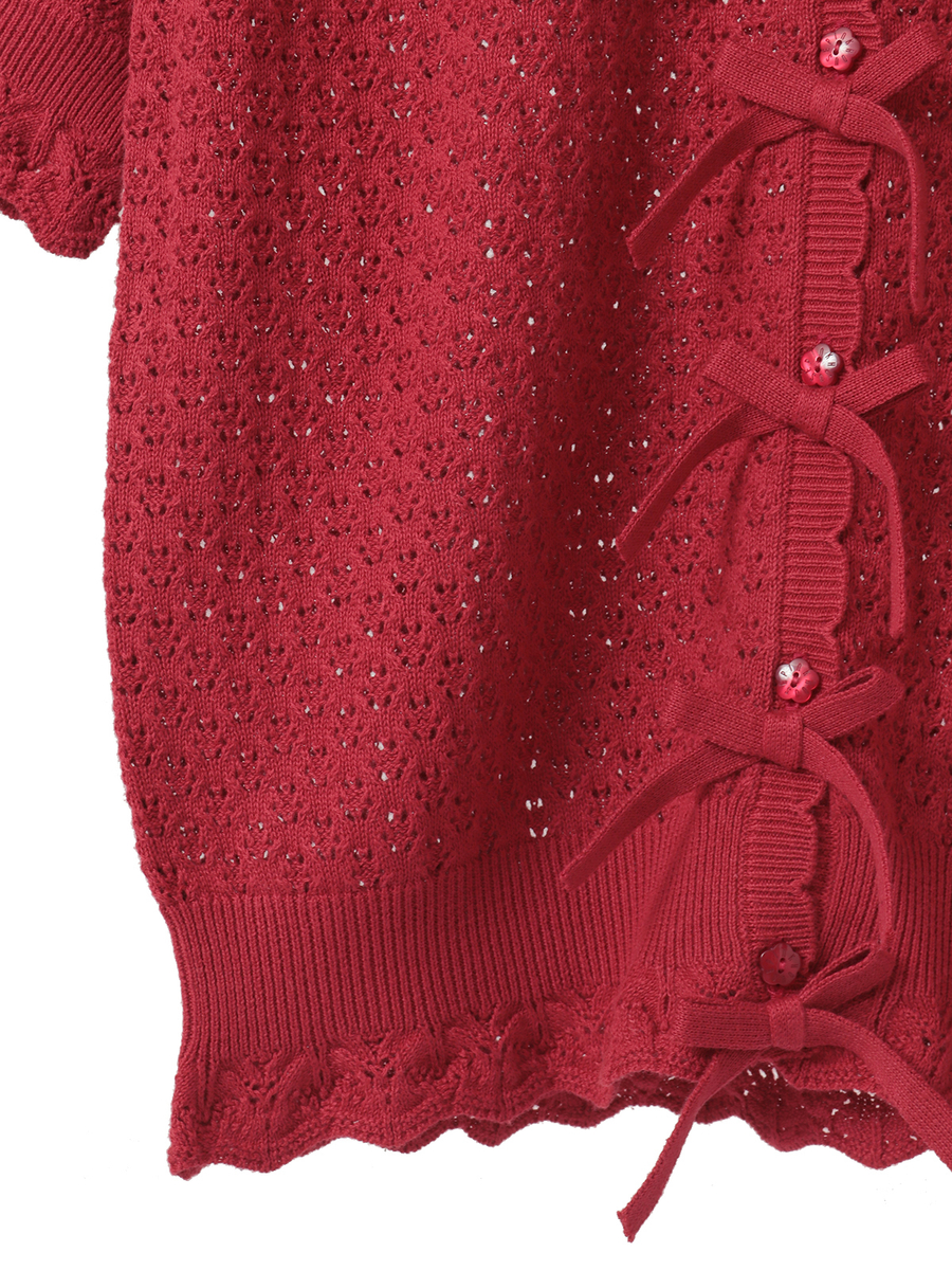 コットンレース使い透かしニットカーディガン 詳細画像 クロ 5