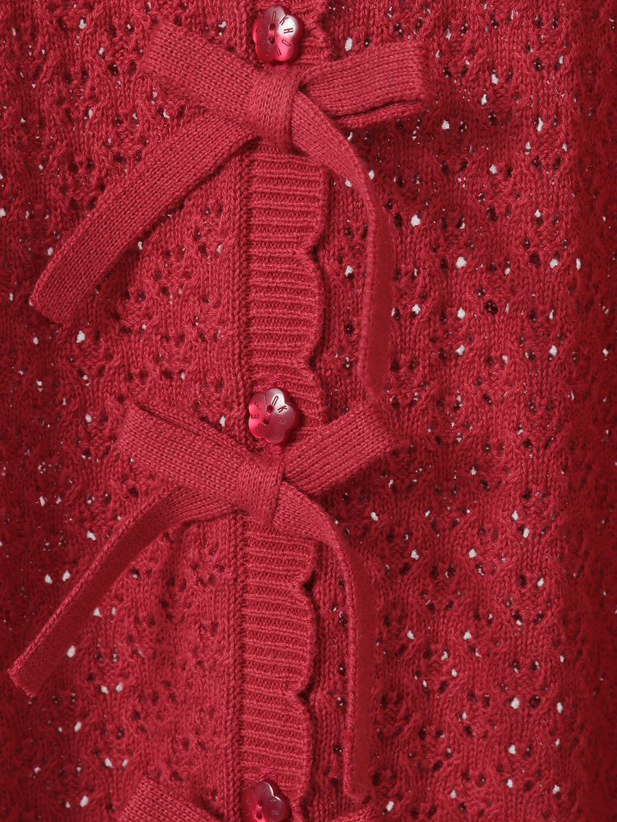 コットンレース使い透かしニットカーディガン 詳細画像 クロ 6